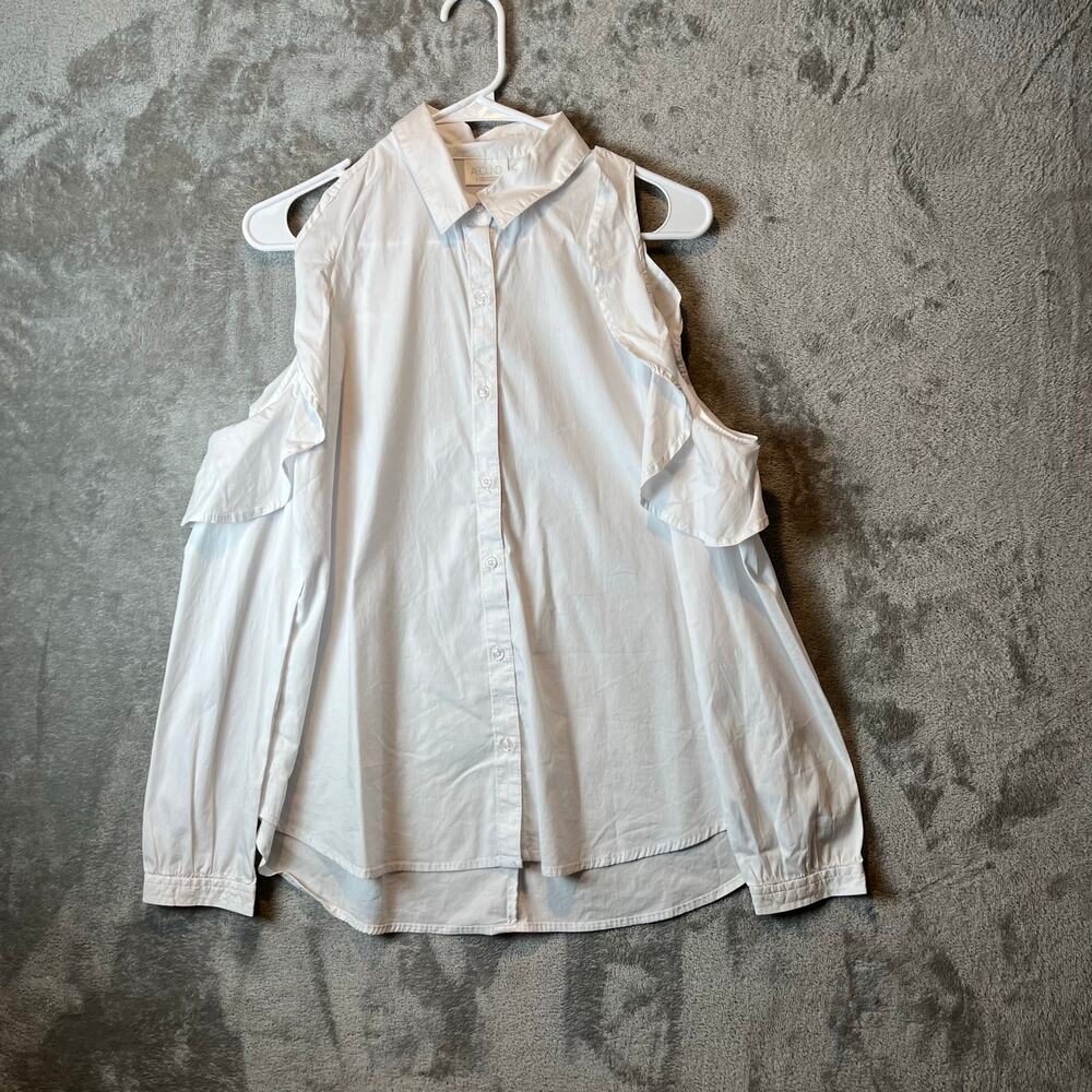 Abound White Cold Shoulder Ruffle Button Down Blouse Women’s Size Small New